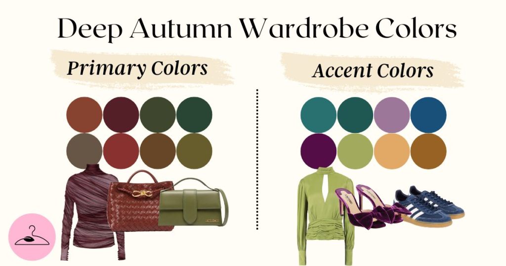 Deep Autumn color palette clothing in primary and accent colors